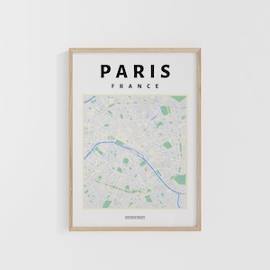Mapa de la ciudad de París. Impresión de viajes a Francia. Mapa de Europa. Mapas del mundo. Mapas callejeros. Póster de viaje personalizado. Arte mural para mochileros.