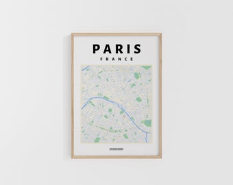 Paris City Map. France Travel Print. Map of Europe. World Maps. Street Maps. Custom Travel Poster. Backpacker Wall Art.
