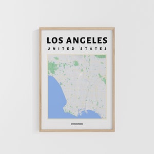 Mapa da cidade de Los Angeles. Impressão de viagem dos EUA. Mapa da América. Mapas do mundo. Mapas de rua. Pôster de viagem personalizado. Arte de parede para mochileiros.