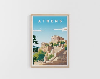 Athens Travel Print. Greece Poster. Europe Travel Print. Custom Travel Poster. Backpacker Wall Art. Wanderlust Home Decor.