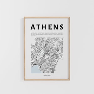Plan de la ville d'Athènes. Impression de voyage minimale. Carte de la Grèce. Cartes du monde. Cartes des rues. Impression de voyage personnalisée. Oeuvre d'art de la ville. Art mural routard.