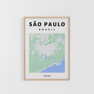 Sao Paulo Stadt Karte. Brasilien-Reise-Druck. Landkarte von Südamerika. Weltkarten. Strassenkarten. Personalisiertes Reiseplakat. Backpacker Wandkunst.