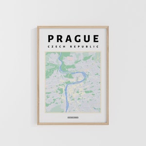 Mapa de la ciudad de Praga. Impresión de viaje de la República Checa. Mapa de Europa. Mapas del mundo. Mapas callejeros. Póster de viaje personalizado. Arte mural para mochileros.