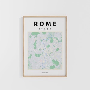 Mapa de la ciudad de Roma. Impresión de viajes de Italia. Mapa de Europa. Mapas del mundo. Mapas callejeros. Póster de viaje personalizado. Arte mural para mochileros.