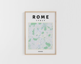 Rome City Map. Italy Travel Print. Map of Europe. World Maps. Street Maps. Custom Travel Poster. Backpacker Wall Art.