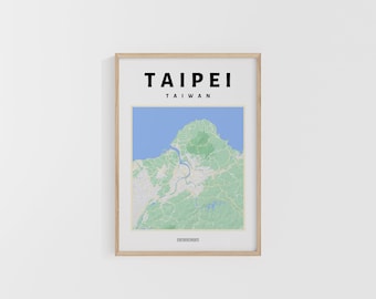 Taipei City Map. Taiwan Travel Print. Map of Asia. World Maps. Street Maps. Custom Travel Poster. Backpacker Wall Art.