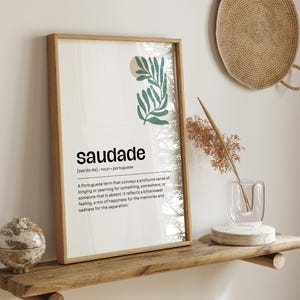 Impresión de definición de Saudade. Póster de viaje. Cita inspiradora de viaje. Póster con cita de viaje. Arte mural para mochileros. Decoración del hogar con pasión por los viajes.