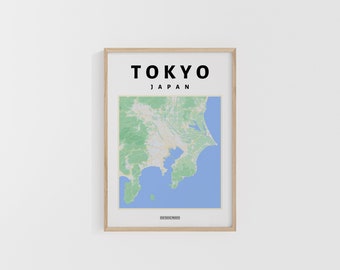 Tokyo City Map. Japan Travel Print. Map of Asia. World Maps. Street Maps. Custom Travel Poster. Backpacker Wall Art.