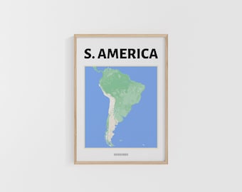 South America Map. South America Travel Print. Map of Americas. World Maps. Street Maps. Custom Travel Poster. Backpacker Wall Art.