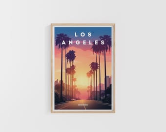 Los Angeles Travel Print. USA Poster. North America Travel Print. Custom Travel Poster. Backpacker Wall Art. Wanderlust Home Decor.