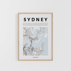 Sydney City Map. Minimal Travel Print. Map of Australia. World Maps. Street Maps. Custom Travel Print. City Artwork. Backpacker Wall Art.