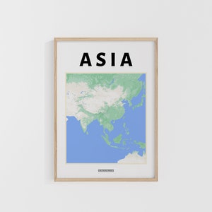 Mapa de Asia. Impresión de viajes por Asia. Mapas del mundo. Mapas callejeros. Póster de viaje personalizado. Arte mural para mochileros.