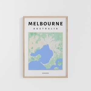 Mapa de la ciudad de Melbourne. Impresión de viajes de Australia. Mapa de Oceanía. Mapas del mundo. Mapas callejeros. Póster de viaje personalizado. Arte mural para mochileros.
