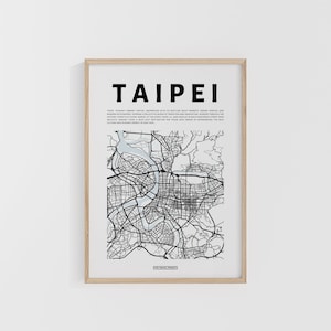 Plan de la ville de Taipei. Impression de voyage minimale. Carte de Taïwan. Cartes du monde. Cartes des rues. Impression de voyage personnalisée. Oeuvre d'art de la ville. Art mural routard.