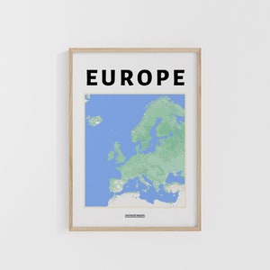 Kaart van Europa. Reisafdruk Europa. Wereldkaarten. Stratenkaarten. Aangepaste reisposter. Backpacker kunst aan de muur.