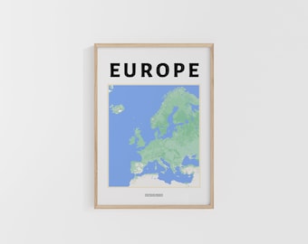 Europe Map. Europe Travel Print. World Maps. Street Maps. Custom Travel Poster. Backpacker Wall Art.