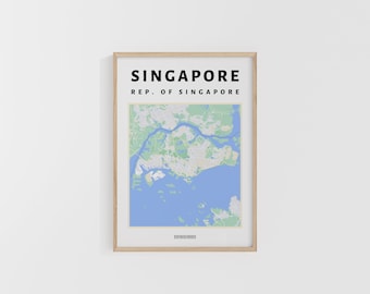 Singapore City Map. Singapore Travel Print. Map of Asia. World Maps. Street Maps. Custom Travel Poster. Backpacker Wall Art.