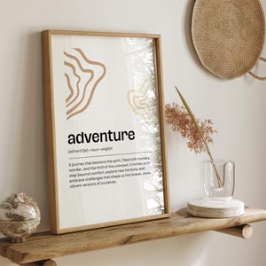 Adventure Definition Print. Adventure Poster. Inspirational Travel Quote. Travel Quote Poster. Backpacker Wall Art. Wanderlust Home Decor.