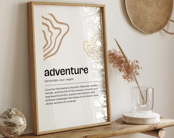 Adventure Definition Print. Adventure Poster. Inspirational Travel Quote. Travel Quote Poster. Backpacker Wall Art. Wanderlust Home Decor.
