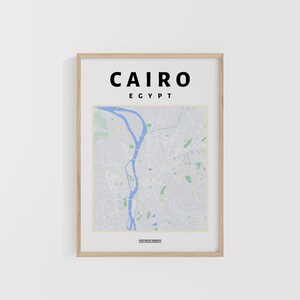Mapa de la ciudad de El Cairo. Impresión de viajes a Egipto. Mapa de África. Mapas del mundo. Mapas callejeros. Póster de viaje personalizado. Arte mural para mochileros.