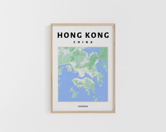 Hong Kong City Map. Hong Kong Travel Print. Map of Asia. World Maps. Street Maps. Custom Travel Poster. Backpacker Wall Art.