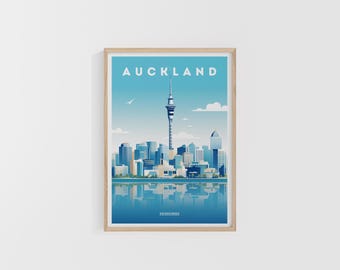 Auckland Travel Print. New Zealand Poster. Oceania Travel Print. Custom Travel Poster. Backpacker Wall Art. Wanderlust Home Decor.