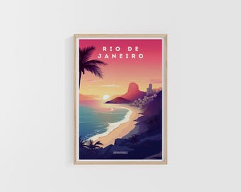 Rio de Janeiro Travel Print. Brazil Poster. South America Travel Print. Custom Travel Poster. Backpacker Wall Art. Wanderlust Home Decor.