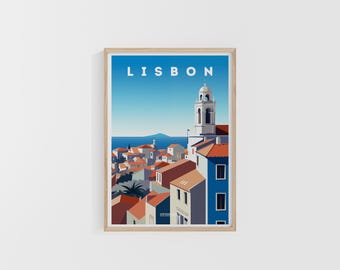 Lisbon Travel Print. Portugal Poster. Europe Travel Print. Custom Travel Poster. Backpacker Wall Art. Wanderlust Home Decor.
