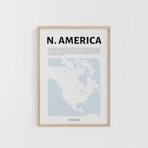 Mapa de América del Norte. Impresión minimalista de viajes. Mapa de América. Mapas del mundo. Mapas callejeros. Impresión de viajes personalizada. Arte urbano. Arte mural para mochileros.
