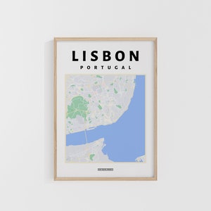 Stadsplan van Lissabon. Reisafdruk Portugal. Kaart van Europa. Wereldkaarten. Stratenkaarten. Aangepaste reisposter. Backpacker kunst aan de muur.