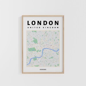 Mapa de la ciudad de Londres. Impresión de viajes del Reino Unido. Mapa de Europa. Mapas del mundo. Mapas callejeros. Póster de viaje personalizado. Arte mural para mochileros.