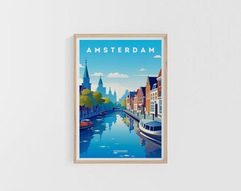 Amsterdam Travel Print. Netherlands Poster. Europe Travel Print. Custom Travel Poster. Backpacker Wall Art. Wanderlust Home Decor.