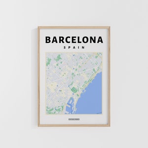 Plan de la ville de Barcelone. Impression de voyage en Espagne. Carte de l'Europe. Cartes du monde. Cartes des rues. Poster de voyage personnalisé. Art mural routard.