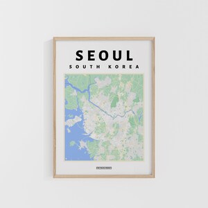 Mapa de la ciudad de Seúl. Impresión de viajes de Corea del Sur. Mapa de Asia. Mapas del mundo. Mapas callejeros. Póster de viaje personalizado. Arte mural para mochileros.