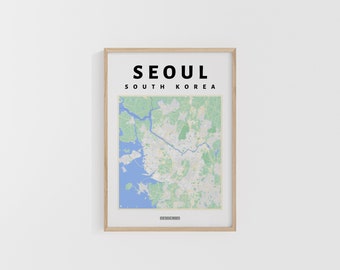 Seoul City Map. South Korea Travel Print. Map of Asia. World Maps. Street Maps. Custom Travel Poster. Backpacker Wall Art.