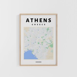 Athen Stadtplan. Griechenland Reisedruck. Landkarte Europa. Weltkarten. Strassenkarten. Personalisiertes Reiseplakat. Backpacker Wandkunst.