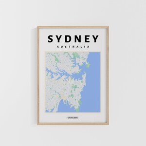 Mapa de la ciudad de Sídney. Impresión de viajes a Australia. Mapa de Oceanía. Mapas del mundo. Mapas callejeros. Póster de viaje personalizado. Arte mural para mochileros.