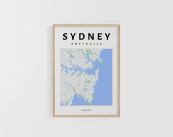 Sydney City Map. Australia Travel Print. Map of Oceania. World Maps. Street Maps. Custom Travel Poster. Backpacker Wall Art.
