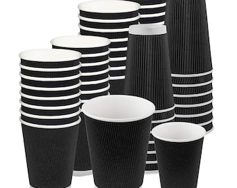 Disposable Coffee Tea cup - 100 Insulated Eco-friendly Paper cups - 12 ounce rippled wall for added protection - Tripled layer hot drink cup