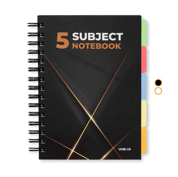 Vabe UK A5 Subject Notebook - Notepad With 5 Dividers 300 Pages Lined Notebook ( 150 Sheets ) 100gsm  Paper - Thick Matte Laminated Cover