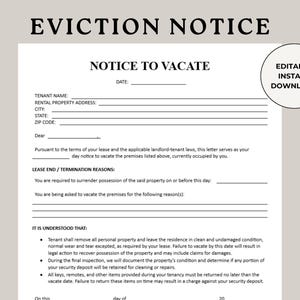 Eviction Notice, Eviction Apartment, Vacate Premises, Notice Vacate Letter, Rental Eviction, Eviction Letter, Vacate Property, Tenant Notice
