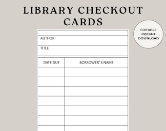 Library Checkout Cards, Library Due Card, Library Due Date, Library Slip Card, Personal Library, Book Insert, Checkout Check Out