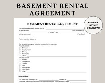 Basement Rental Agreement Template: Customizable Lease Contract (Digital Download)