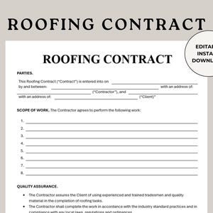 Roof Contract, Roofing Form, Roofing Service Form, Residential Roofing, Printable Roofing, Roofing Estimate, Simple Roofing, Roofing Job For