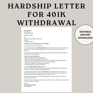 Carta de dificuldades para saque de 401k, Carta de saque, Carta de dificuldades, Modelo de carta, Despesas médicas, Carta de crédito, Carta legal