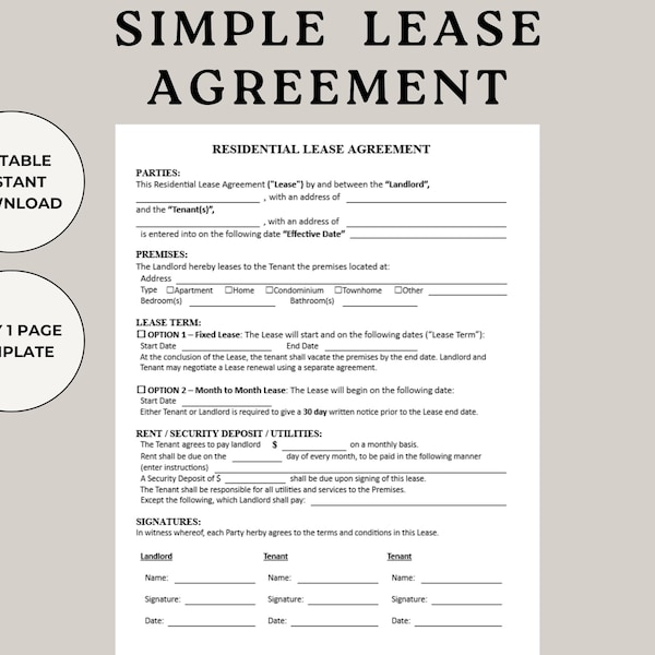 Rental Tenant Agreement Etsy