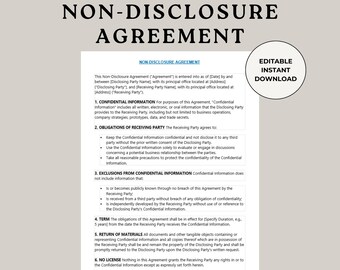 Confidential Disclosure Agreement Template - NDA - Non-disclosure - Etsy