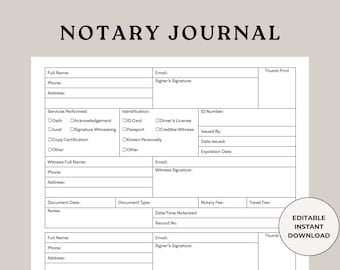 Notary Journal, Notary Work Log, Blank Notary Forms, Notary Ledger, Notary Record Log, Notary Public Log, Notary Logbook, Notary Book