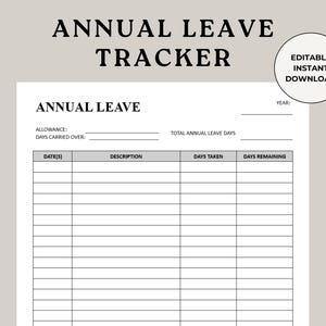 Annual Leave Tracker, Days Off Printable, Leave Sheet, Leave Calendar, Leave Type Tracker, Employee Attendance, Time-off Tracker