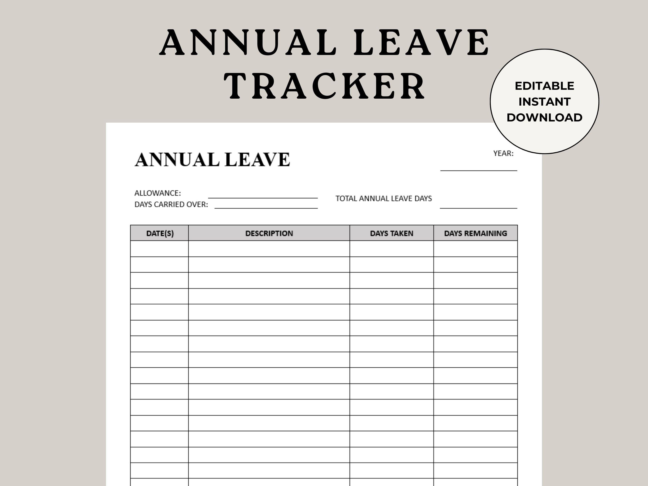 Annual Leave Tracker Printable: Employee Time-off Sheet (PDF & Word ...